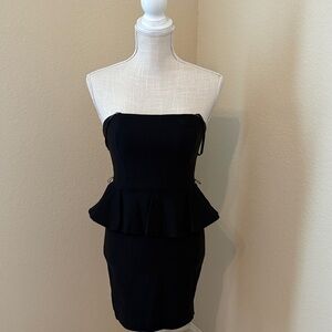 Elegant Black Strapless Peplum Dress